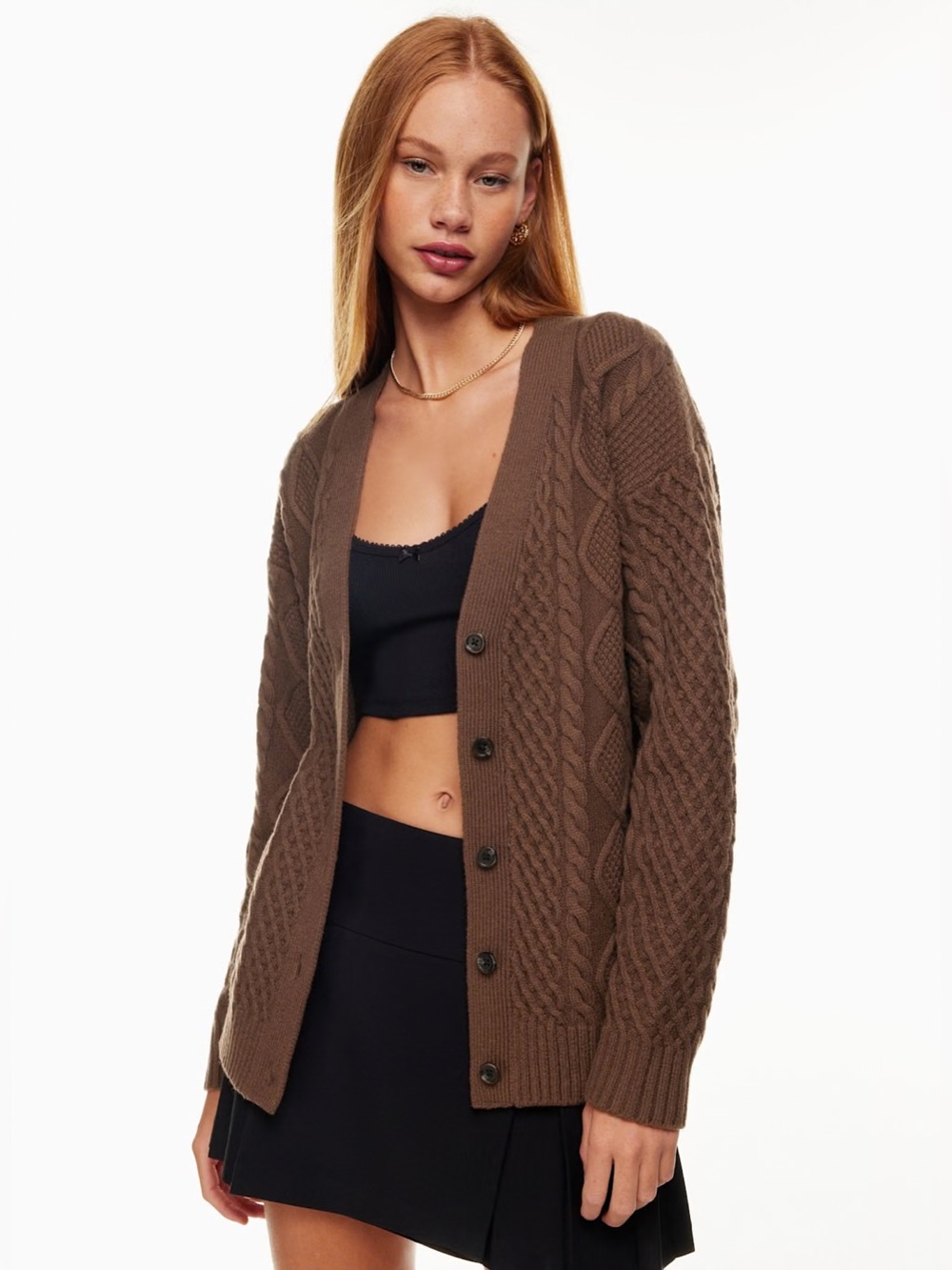 Aritzia Sunday Best Cognac Lamora Cable Knit Cardigan Size S